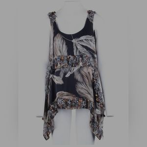 DVF Diane Von Furstenberg Runway Collection Silk Top Feather Print Tank